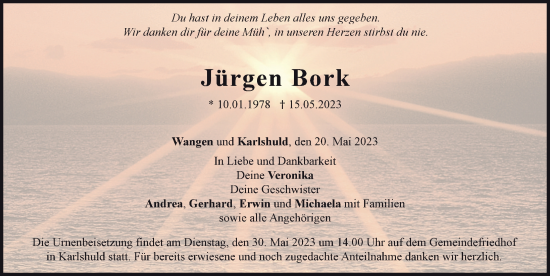 Traueranzeige von Jürgen Bork von Neuburger Rundschau