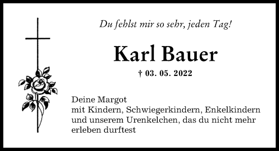 Traueranzeige von Karl Bauer von Augsburger Allgemeine
