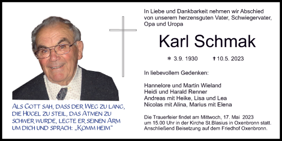 Traueranzeige von Karl Schmak von Günzburger Zeitung