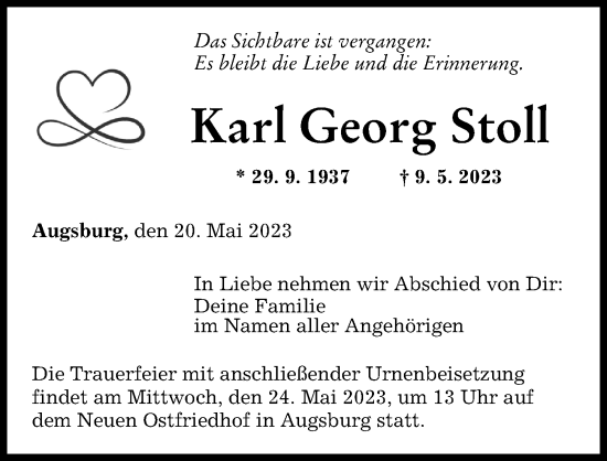 Traueranzeige von Karl Georg Stoll von Augsburger Allgemeine