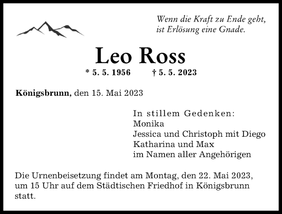 Traueranzeige von Leo Ross von Augsburger Allgemeine