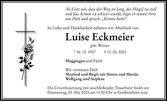 Traueranzeige von Luise Eckmeier von Rieser Nachrichten