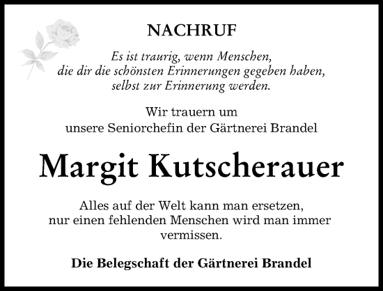 Traueranzeige von Margit Kutscherauer von Aichacher Nachrichten