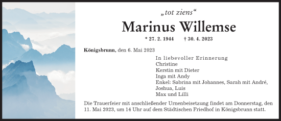 Traueranzeige von Marinus Willemse von Augsburger Allgemeine