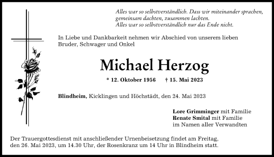 Traueranzeige von Michael Herzog von Donau Zeitung