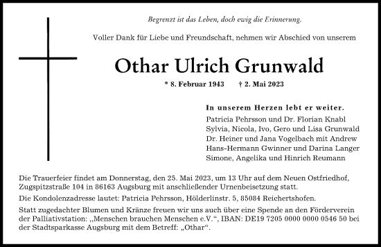 Traueranzeige von Othar Ulrich Grunwald von Augsburger Allgemeine