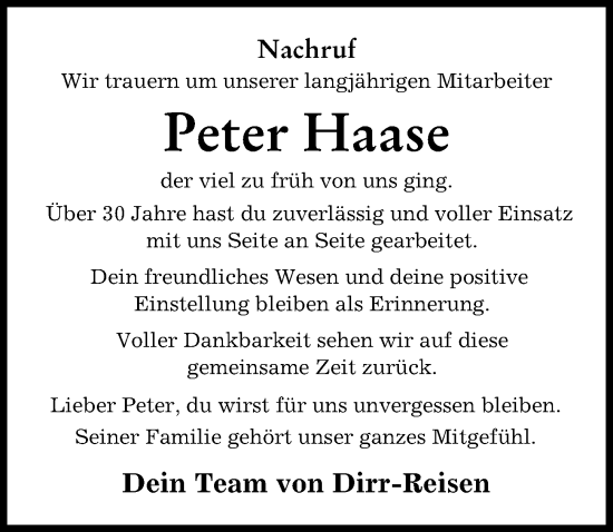 Traueranzeige von Peter Haase von Günzburger Zeitung