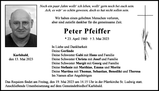Traueranzeige von Peter Pfeiffer von Neuburger Rundschau