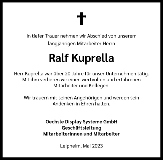 Traueranzeige von Ralf Kuprella von Günzburger Zeitung