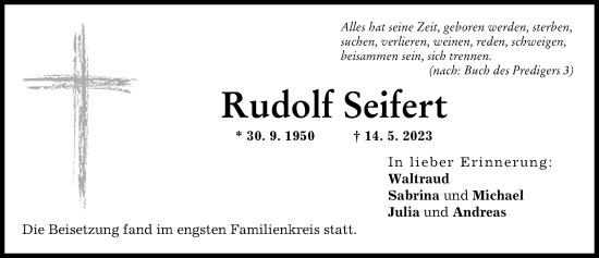 Traueranzeige von Rudolf Seifert von Friedberger Allgemeine