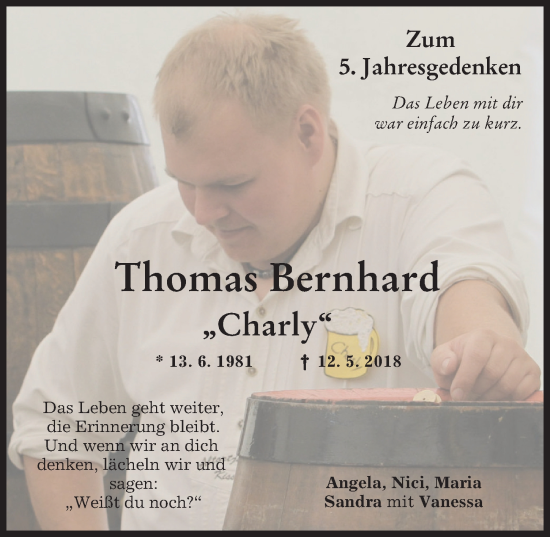 Traueranzeige von Thomas Bernhard von Friedberger Allgemeine