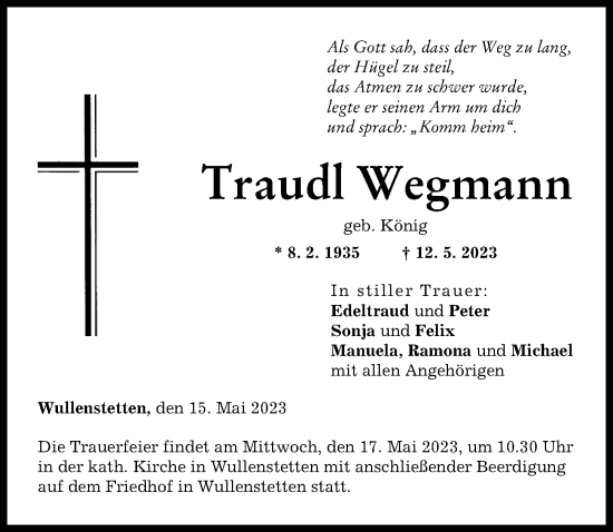 Traueranzeige von Traudl Wegmann von Neu-Ulmer Zeitung