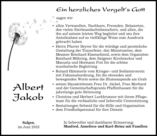 Traueranzeige von Albert Jakob von Mindelheimer Zeitung