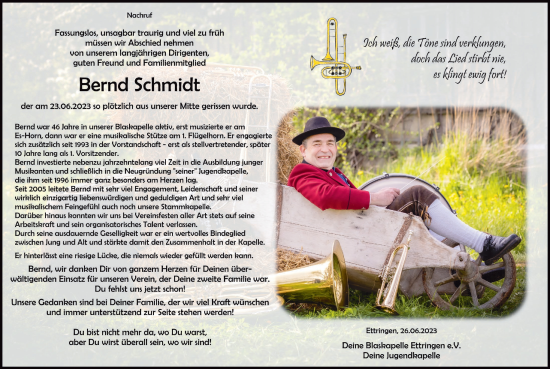 Traueranzeige von Bernd Schmidt von Mindelheimer Zeitung