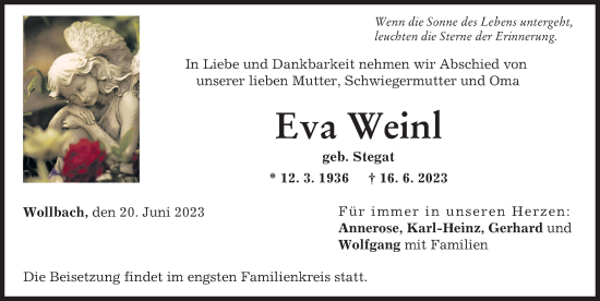 Traueranzeige von Eva Weinl von Augsburg-Land