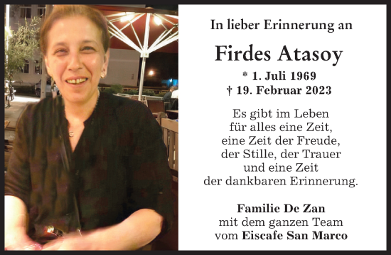 Traueranzeige von Firdes Atasoy von Mindelheimer Zeitung