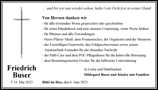 Traueranzeige von Friedrich Buser von Rieser Nachrichten