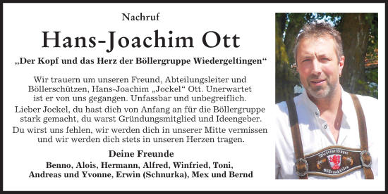Traueranzeige von Hans-Joachim Ott von Mindelheimer Zeitung