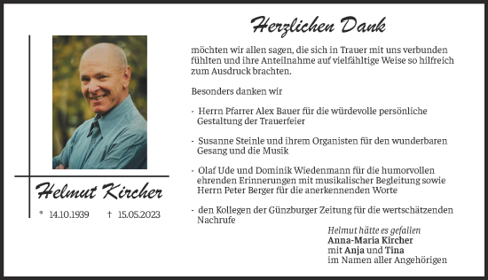 Traueranzeige von Helmut Kircher von Günzburger Zeitung