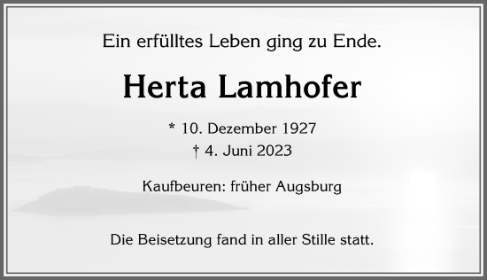 Traueranzeige von Herta Lamhofer von Augsburger Allgemeine