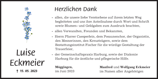 Traueranzeige von Luise Eckmeier von Rieser Nachrichten