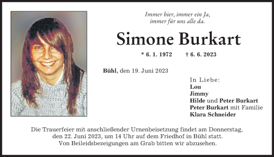 Traueranzeige von Simone Burkart von Günzburger Zeitung