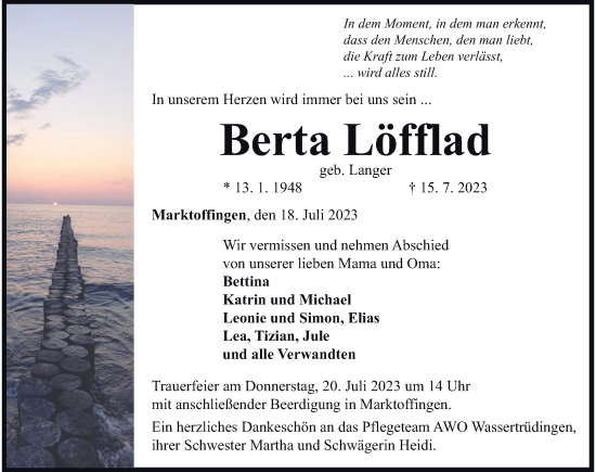 Traueranzeige von Berta Löfflad von Rieser Nachrichten