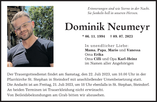 Traueranzeige von Dominik Neumeyr von Landsberger Tagblatt, Friedberger Allgemeine