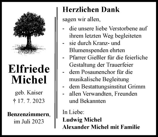 Traueranzeige von Elfriede Michel von Rieser Nachrichten