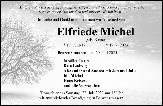 Traueranzeige von Elfriede Michel von Rieser Nachrichten