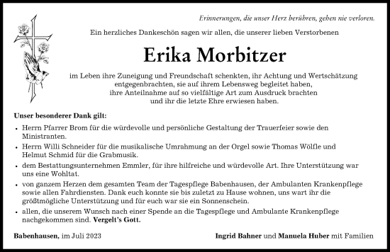 Traueranzeige von Erika Morbitzer von Illertisser Zeitung