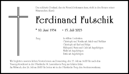 Traueranzeige von Ferdinand Futschik von Donauwörther Zeitung