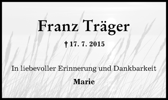 Traueranzeige von Franz Träger von Augsburg-Land