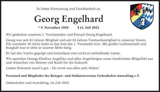 Traueranzeige von Georg Engelhard von Aichacher Nachrichten