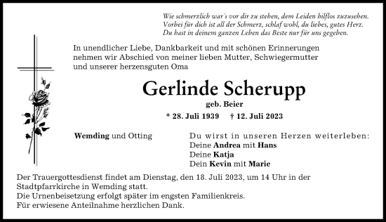 Traueranzeige von Gerlinde Scherupp von Donauwörther Zeitung