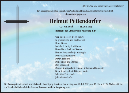 Traueranzeige von Helmut Pettendorfer von Wertinger Zeitung, Donau Zeitung, Augsburger Allgemeine