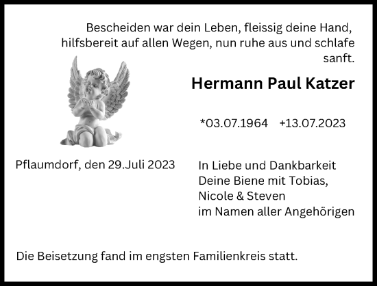 Traueranzeige von Hermann Paul Katzer von Landsberger Tagblatt