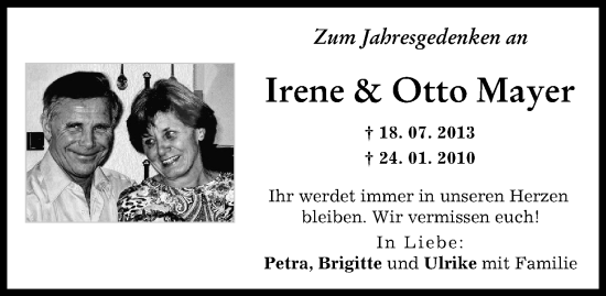 Traueranzeige von Irene Meyer von Augsburg-Land
