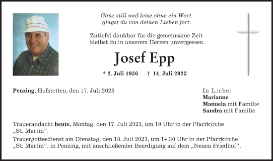 Traueranzeige von Josef Epp von Landsberger Tagblatt