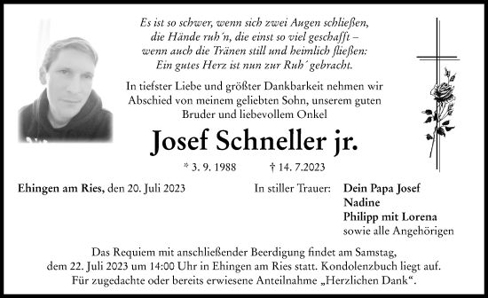 Traueranzeige von Josef Schneller von Rieser Nachrichten