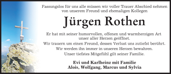 Traueranzeige von Jürgen Rothen von Mindelheimer Zeitung
