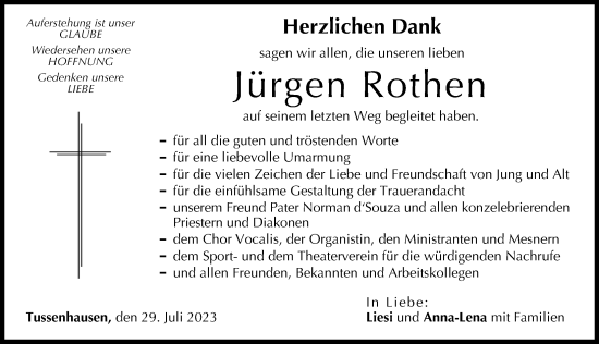Traueranzeige von Jürgen Rothen von Mindelheimer Zeitung