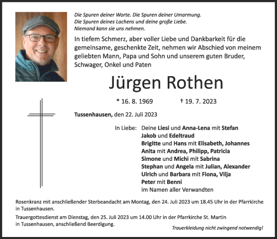 Traueranzeige von Jürgen Rothen von Mindelheimer Zeitung