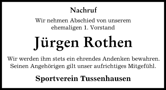 Traueranzeige von Jürgen Rothen von Mindelheimer Zeitung