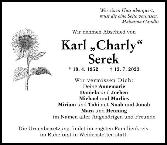 Traueranzeige von Karl Serek von Günzburger Zeitung