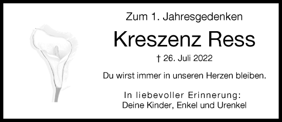 Traueranzeige von Kreszenz Ress von Augsburger Allgemeine
