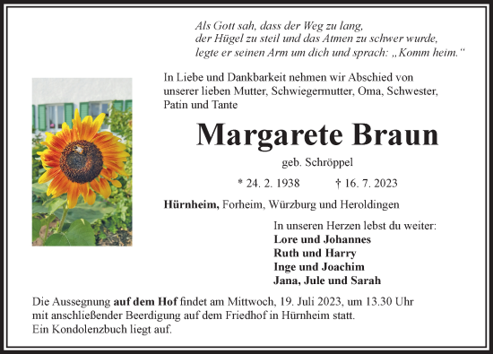 Traueranzeige von Margarete Braun von Rieser Nachrichten