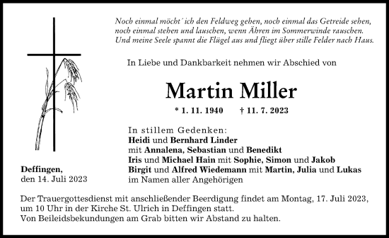 Traueranzeige von Martin Miller von Günzburger Zeitung