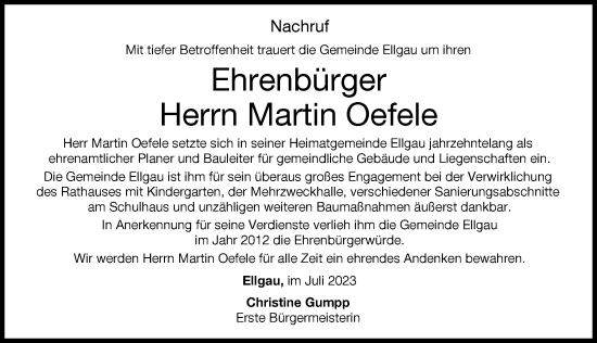 Traueranzeige von Martin Oefele von Augsburg-Land