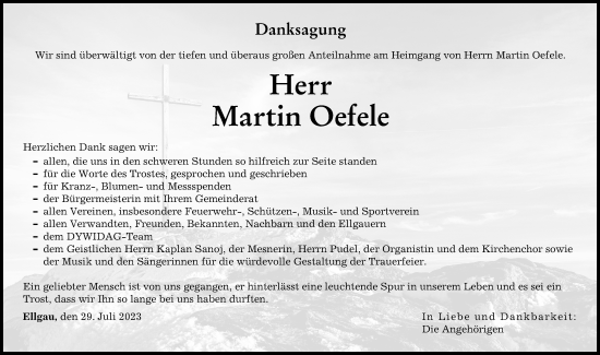 Traueranzeige von Martin Oefele von Augsburger Allgemeine